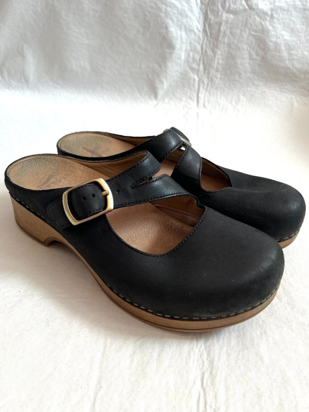 Dansko clogs mules black leather mary jane Britney EU 38 7.5 8 womens block heel